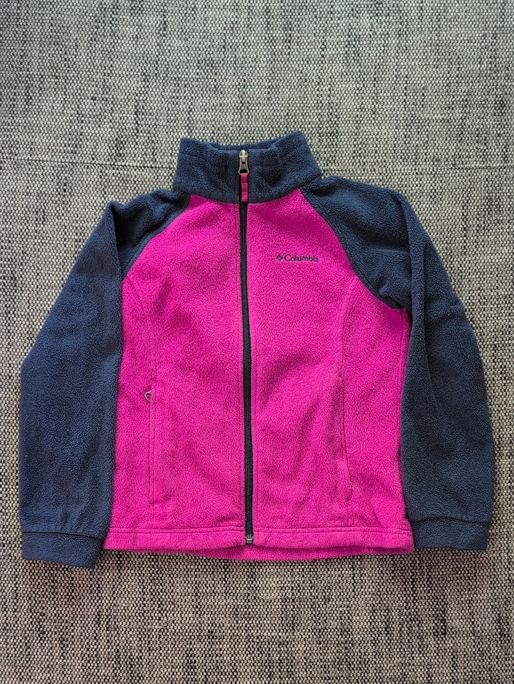 Columbia Pink Body Navy Sleeve Full-Zip Fleece Jacket